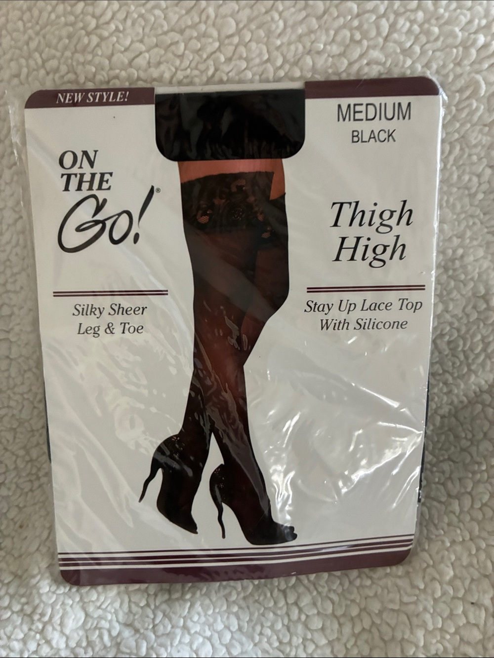 Thigh High Stay-Up Lace Top Hosiery - Black (Medium) nwt